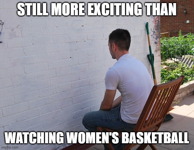 still more exciting than | STILL MORE EXCITING THAN; WATCHING WOMEN'S BASKETBALL | image tagged in still more exciting than | made w/ Imgflip meme maker