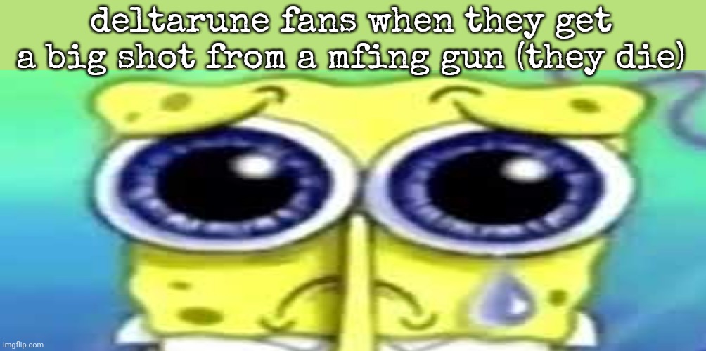 Sad Spong | deltarune fans when they get a big shot from a mfing gun (they die) | image tagged in sad spong | made w/ Imgflip meme maker