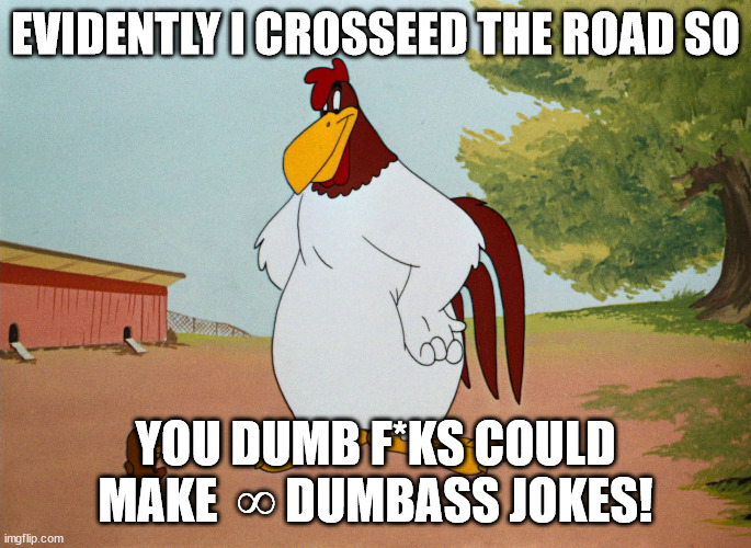 EVIDENTLY I CROSSEED THE ROAD SO YOU DUMB F*KS COULD MAKE  ∞ DUMBASS JOKES! | made w/ Imgflip meme maker