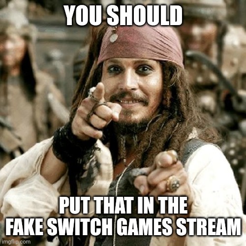 POINT JACK | YOU SHOULD PUT THAT IN THE FAKE SWITCH GAMES STREAM | image tagged in point jack | made w/ Imgflip meme maker
