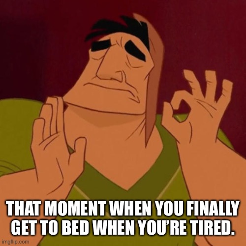 Pacha perfect | THAT MOMENT WHEN YOU FINALLY GET TO BED WHEN YOU’RE TIRED. | image tagged in pacha perfect | made w/ Imgflip meme maker