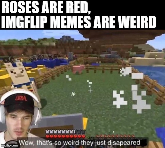 rhym |  ROSES ARE RED, IMGFLIP MEMES ARE WEIRD | image tagged in they just disappeared,pewdiepie,minecraft,roses are red,rhymes | made w/ Imgflip meme maker