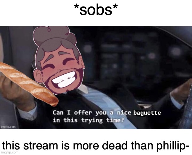 stay aliiiive | *sobs*; this stream is more dead than phillip- | image tagged in can i offer you a nice baguette in this trying time | made w/ Imgflip meme maker