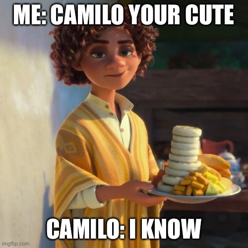 Camilo | ME: CAMILO YOUR CUTE; CAMILO: I KNOW | image tagged in memes | made w/ Imgflip meme maker