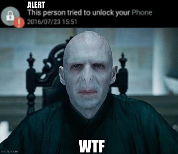 WTF Voldemort |  ALERT; WTF | image tagged in this person tried to unlock your phone insert image below,lord voldemort | made w/ Imgflip meme maker
