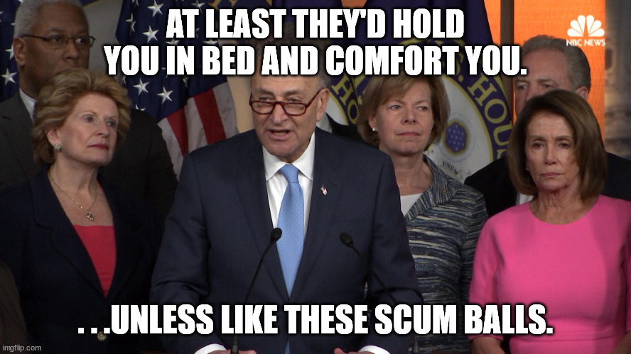 Democrat congressmen | AT LEAST THEY'D HOLD YOU IN BED AND COMFORT YOU. . . .UNLESS LIKE THESE SCUM BALLS. | image tagged in democrat congressmen | made w/ Imgflip meme maker