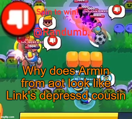 randumb announcement | Why does Armin from aot look like Link's depressd cousin | image tagged in randumb announcement | made w/ Imgflip meme maker