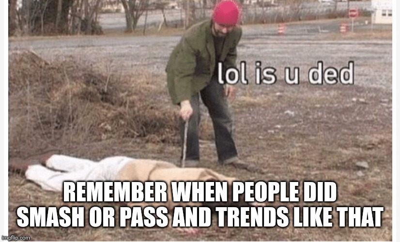 Lol is u ded | REMEMBER WHEN PEOPLE DID SMASH OR PASS AND TRENDS LIKE THAT | image tagged in lol is u ded | made w/ Imgflip meme maker