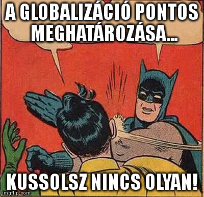 Batman Slapping Robin Meme | A GLOBALIZÃCIÃ“ PONTOS MEGHATÃROZÃSA... KUSSOLSZ NINCS OLYAN! | image tagged in memes,batman slapping robin | made w/ Imgflip meme maker