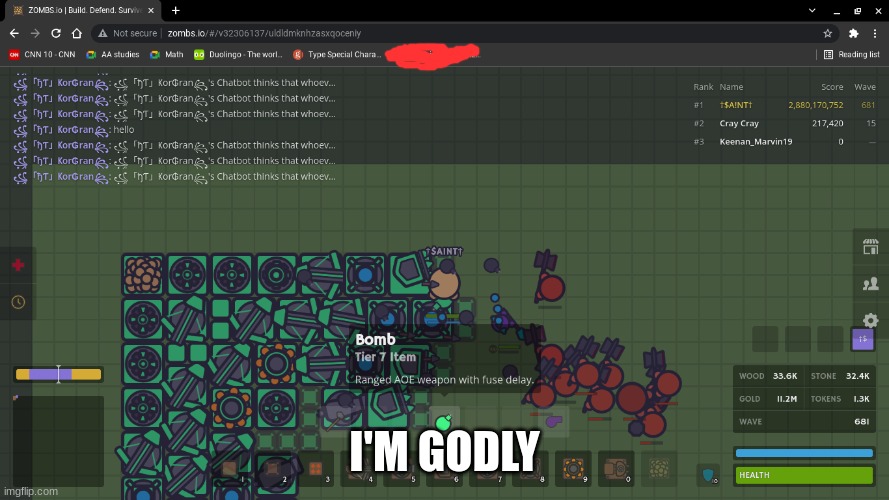Zombs.io | I'M GODLY | image tagged in video games,gaming,games,zombies | made w/ Imgflip meme maker