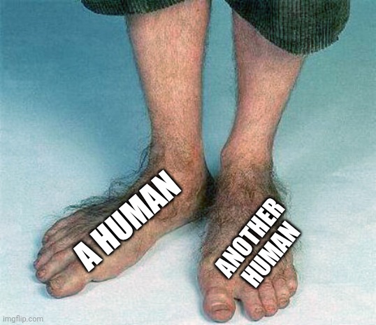 Hairy feet  | A HUMAN ANOTHER HUMAN | image tagged in hairy feet | made w/ Imgflip meme maker