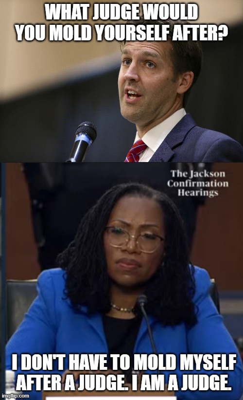 WHAT JUDGE WOULD YOU MOLD YOURSELF AFTER? I DON'T HAVE TO MOLD MYSELF AFTER A JUDGE. I AM A JUDGE. | image tagged in ben sasse,katanji brown jackson | made w/ Imgflip meme maker