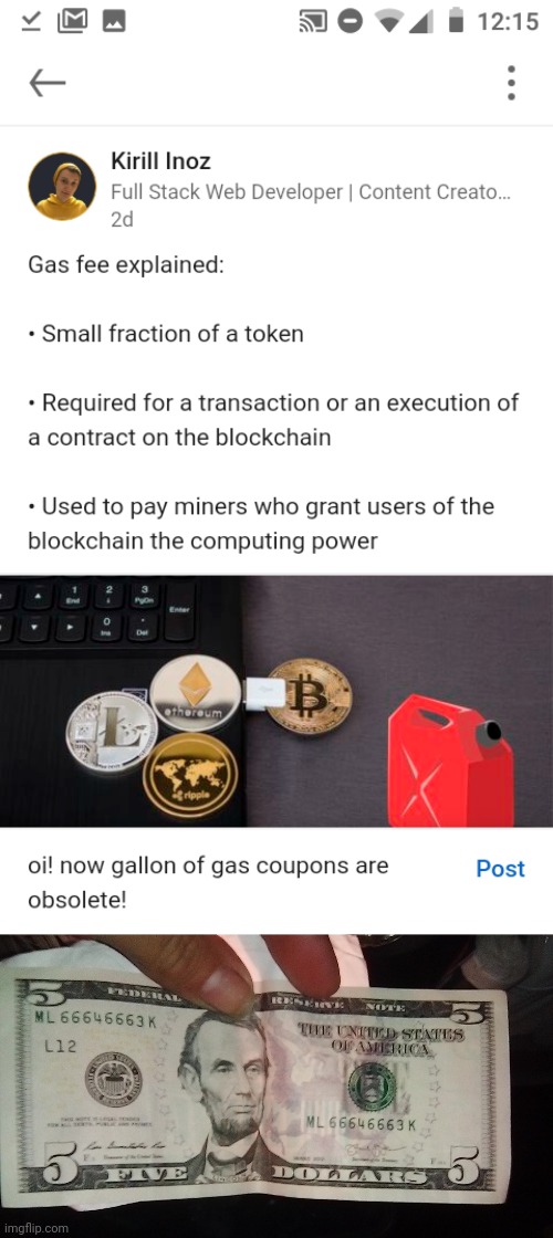 Gas coupons are obsolete | image tagged in gas,coupon,obsolete,bitcoin,creds,politik | made w/ Imgflip meme maker
