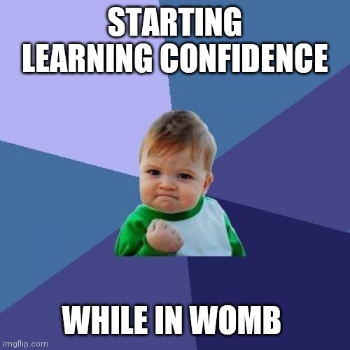 Success Kid | STARTING LEARNING CONFIDENCE; WHILE IN WOMB | image tagged in memes,success kid | made w/ Imgflip meme maker