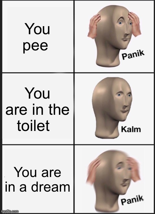 Panik Kalm Panik Meme | You pee; You are in the toilet; You are in a dream | image tagged in memes,panik kalm panik | made w/ Imgflip meme maker