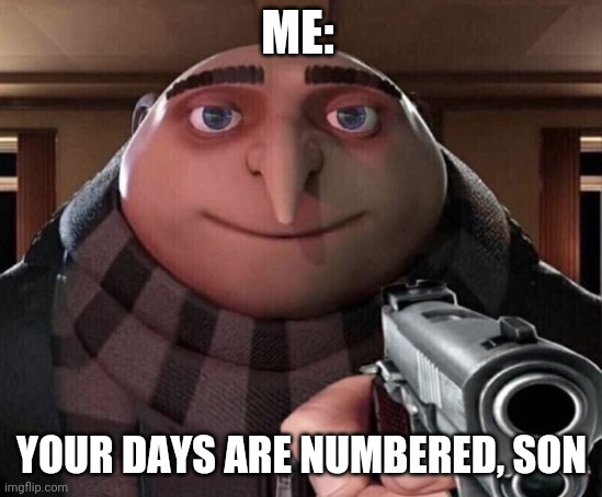 Gru Gun | ME: YOUR DAYS ARE NUMBERED, SON | image tagged in gru gun | made w/ Imgflip meme maker