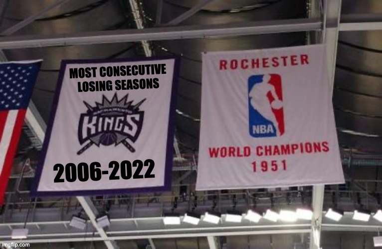 Commemorating a Record-Breaking Season | MOST CONSECUTIVE LOSING SEASONS; 2006-2022 | image tagged in sacramento kings banners | made w/ Imgflip meme maker