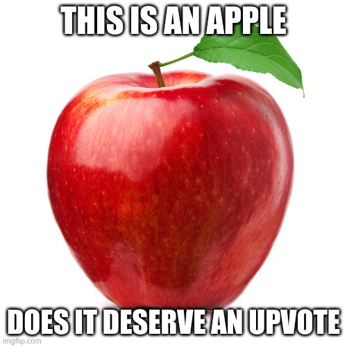 Apple | THIS IS AN APPLE; DOES IT DESERVE AN UPVOTE | image tagged in apple | made w/ Imgflip meme maker