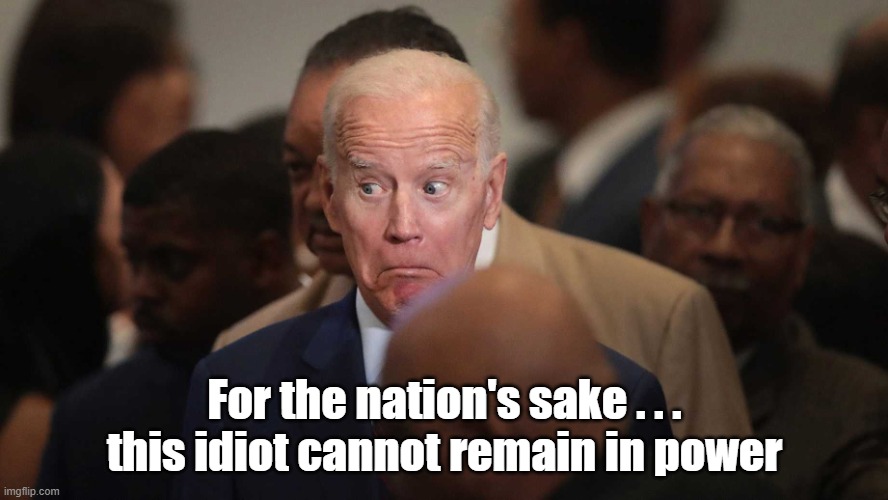 This idiot cannot remain in power | For the nation's sake . . .
this idiot cannot remain in power | image tagged in joe biden spooked | made w/ Imgflip meme maker