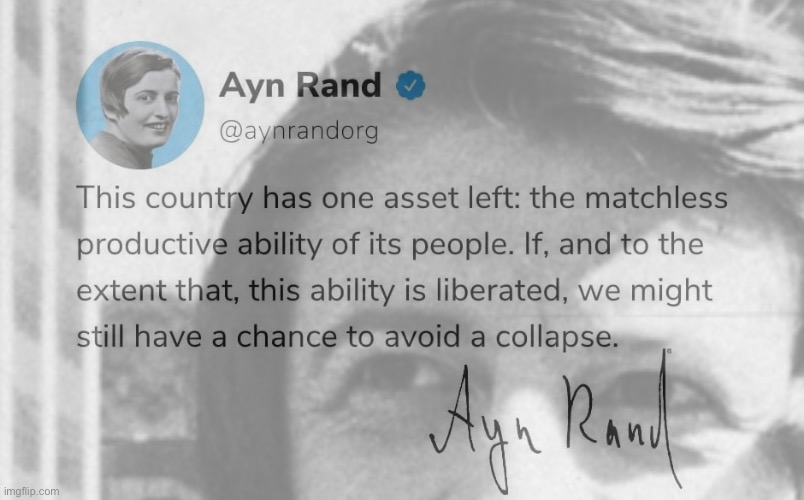 High Quality Ayn Rand quote Blank Meme Template