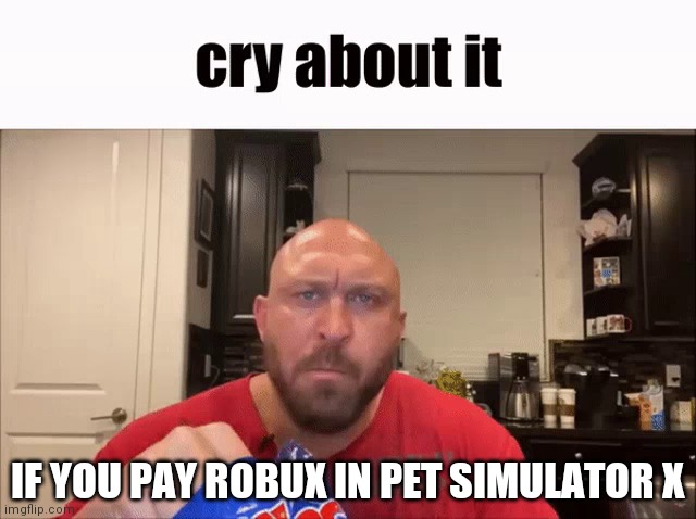 Cry About It | IF YOU PAY ROBUX IN PET SIMULATOR X | image tagged in cry about it | made w/ Imgflip meme maker