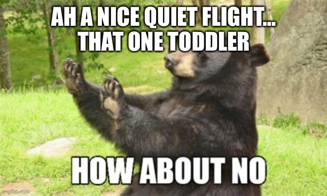 Every heard about that kid who screamed for the entire flight? |  AH A NICE QUIET FLIGHT…
THAT ONE TODDLER | image tagged in memes,how about no bear | made w/ Imgflip meme maker