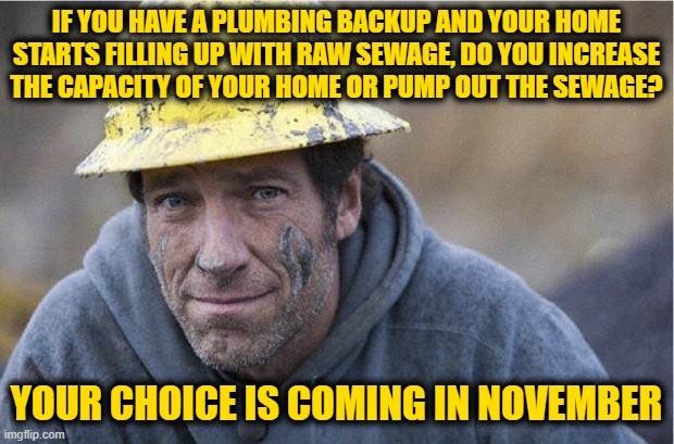 It's a Dirty Job Either Way | IF YOU HAVE A PLUMBING BACKUP AND YOUR HOME STARTS FILLING UP WITH RAW SEWAGE, DO YOU INCREASE THE CAPACITY OF YOUR HOME OR PUMP OUT THE SEWAGE? YOUR CHOICE IS COMING IN NOVEMBER | image tagged in mike rowe approves | made w/ Imgflip meme maker
