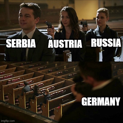 Let the Great War Begin | SERBIA; RUSSIA; AUSTRIA; GERMANY | image tagged in assassination chain | made w/ Imgflip meme maker