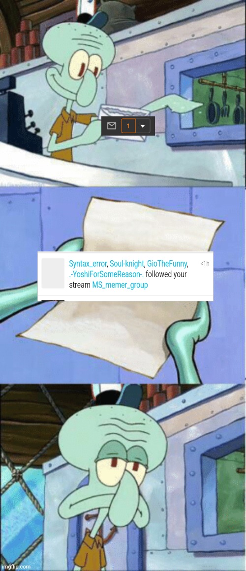Squidward Reading Letter | image tagged in squidward reading letter | made w/ Imgflip meme maker