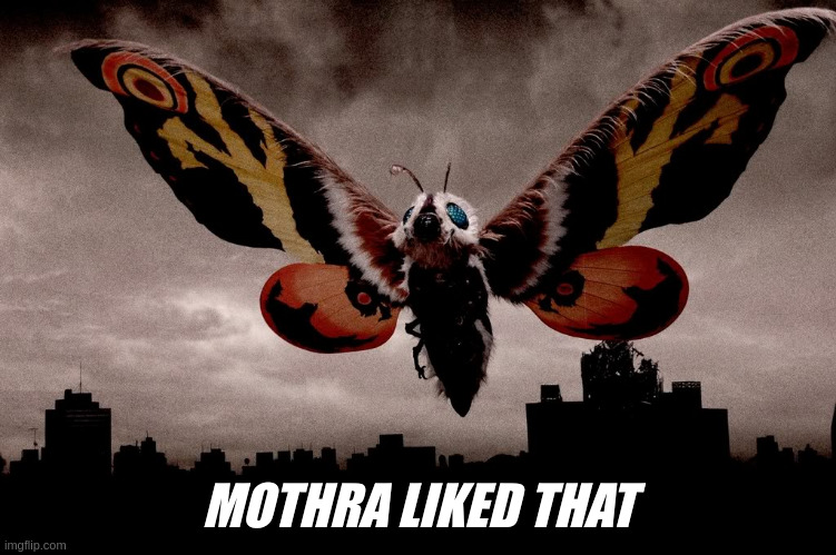 Mothra | MOTHRA LIKED THAT | image tagged in mothra | made w/ Imgflip meme maker