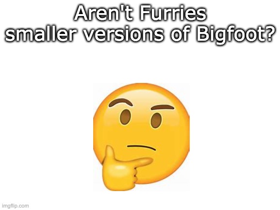 hm | Aren't Furries smaller versions of Bigfoot? | image tagged in blank white template,hmm | made w/ Imgflip meme maker