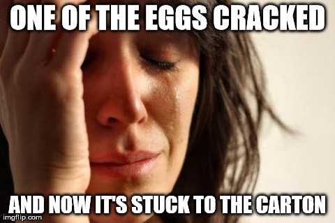 egg, egg, eg.g | ONE OF THE EGGS CRACKED AND NOW IT'S STUCK TO THE CARTON | image tagged in memes,first world problems,eggs | made w/ Imgflip meme maker
