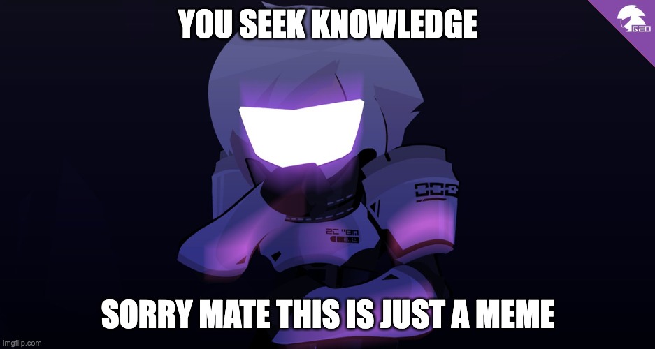 You seek knowledge | YOU SEEK KNOWLEDGE; SORRY MATE THIS IS JUST A MEME | image tagged in knowledge | made w/ Imgflip meme maker