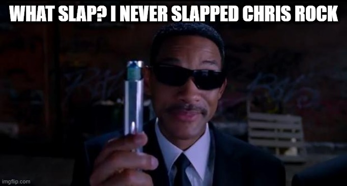 men in black meme | WHAT SLAP? I NEVER SLAPPED CHRIS ROCK | image tagged in men in black meme | made w/ Imgflip meme maker