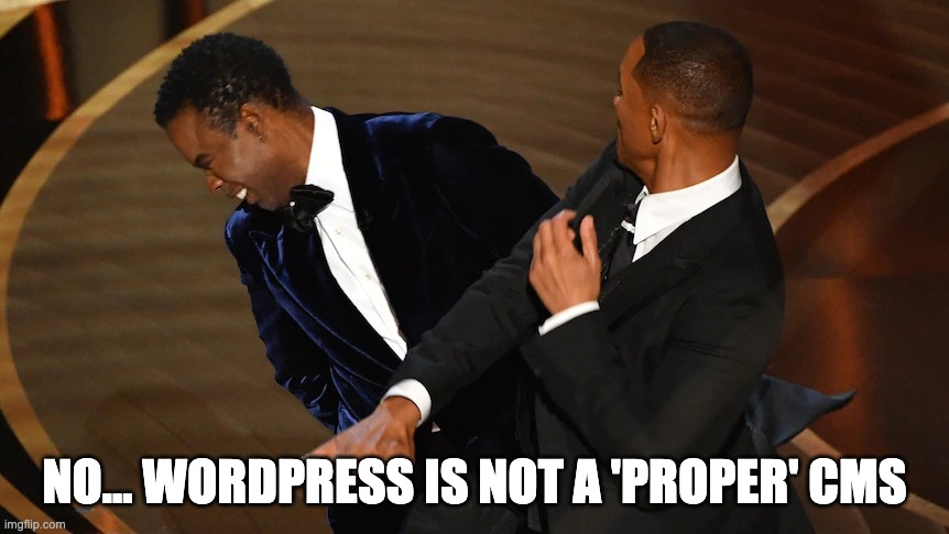 Big Willy Slap | NO... WORDPRESS IS NOT A 'PROPER' CMS | image tagged in big willy slap | made w/ Imgflip meme maker