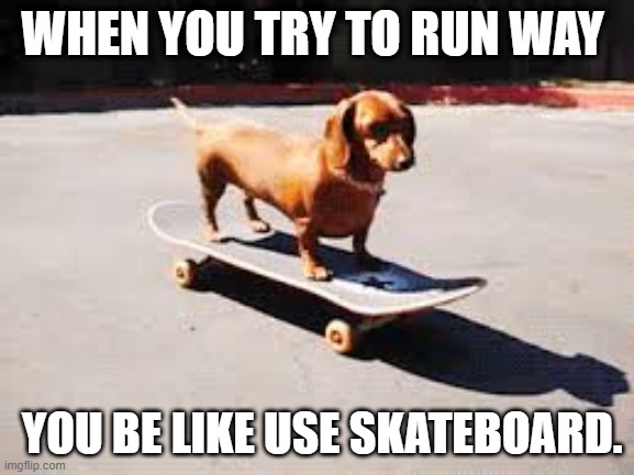 WHEN YOU TRY TO RUN WAY; YOU BE LIKE USE SKATEBOARD. | image tagged in memes | made w/ Imgflip meme maker
