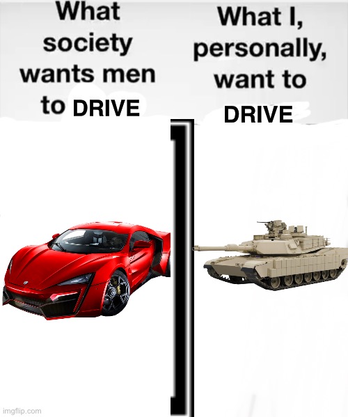What society wants men to wear vs me | DRIVE; DRIVE | image tagged in what society wants men to wear vs me | made w/ Imgflip meme maker