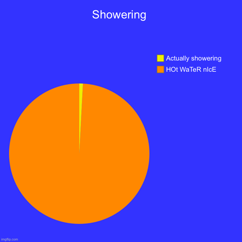 Showering chart (relatable after long day of work) mainly in poland | Showering | HOt WaTeR nIcE, Actually showering | image tagged in charts,pie charts | made w/ Imgflip chart maker