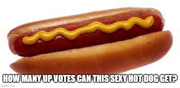 idk | HOW MANY UP VOTES CAN THIS SEXY HOT DOG GET? | image tagged in hotdog | made w/ Imgflip meme maker