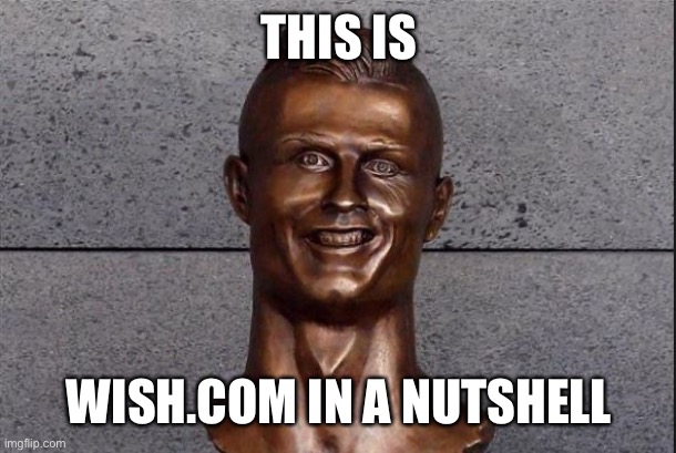 Wish.com finally explained | THIS IS; WISH.COM IN A NUTSHELL | image tagged in ronaldo statue,cristiano ronaldo,ronaldo,football,soccer | made w/ Imgflip meme maker