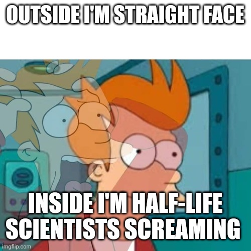 Bro true tho | OUTSIDE I'M STRAIGHT FACE; INSIDE I'M HALF-LIFE SCIENTISTS SCREAMING | image tagged in fry | made w/ Imgflip meme maker