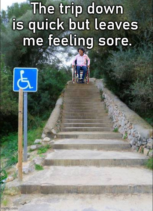 The trip down is quick but leaves 
me feeling sore. | image tagged in dark humor | made w/ Imgflip meme maker
