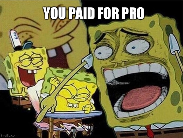 Spongebob laughing Hysterically | YOU PAID FOR PRO | image tagged in spongebob laughing hysterically | made w/ Imgflip meme maker
