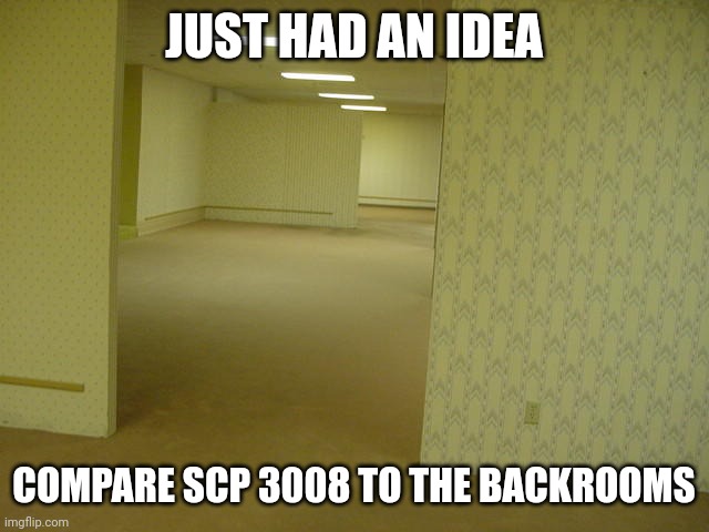 The Backrooms | JUST HAD AN IDEA COMPARE SCP 3008 TO THE BACKROOMS | image tagged in the backrooms | made w/ Imgflip meme maker
