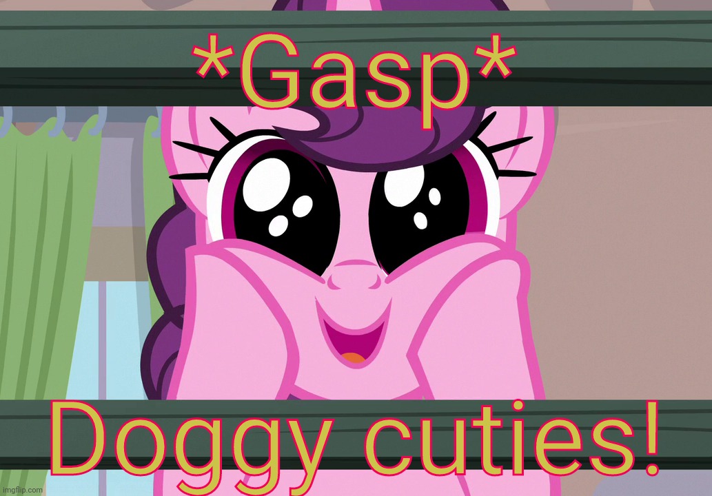 Surprised Sugar Belle (MLP) | *Gasp* Doggy cuties! | image tagged in surprised sugar belle mlp | made w/ Imgflip meme maker