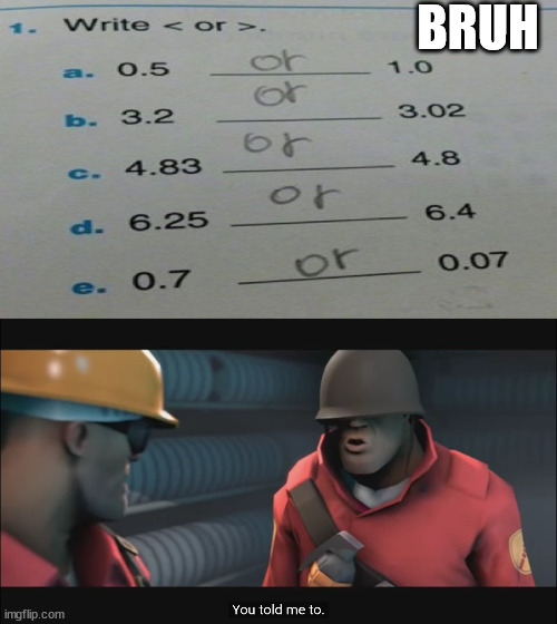 BRUH | image tagged in you told me to | made w/ Imgflip meme maker