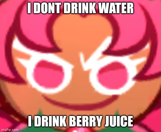 why does this game have so many drunk cookies | I DONT DRINK WATER; I DRINK BERRY JUICE | image tagged in hollyberry staring into your soul | made w/ Imgflip meme maker