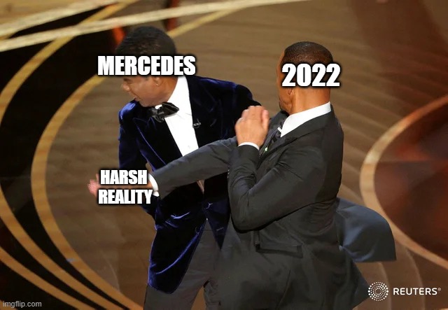 Mercedes | MERCEDES; 2022; HARSH 
REALITY | image tagged in will smith punching chris rock | made w/ Imgflip meme maker