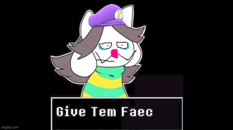 Waluigi Temmie | image tagged in give temmie a face,waluigi,temmie,temmie flakes,an original bekfast | made w/ Imgflip meme maker