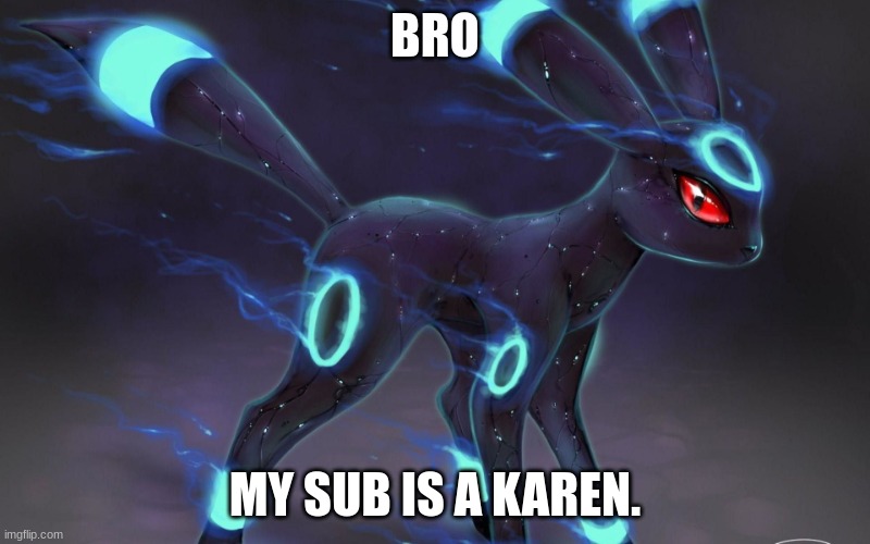 NOOOOOOOOOOOOO NOT A KAREN | BRO; MY SUB IS A KAREN. | image tagged in umbreon update template | made w/ Imgflip meme maker